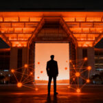Profesional tech en búsqueda de oportunidades en evento Disrupt 2026, representando la resiliencia y el networking en la industria.