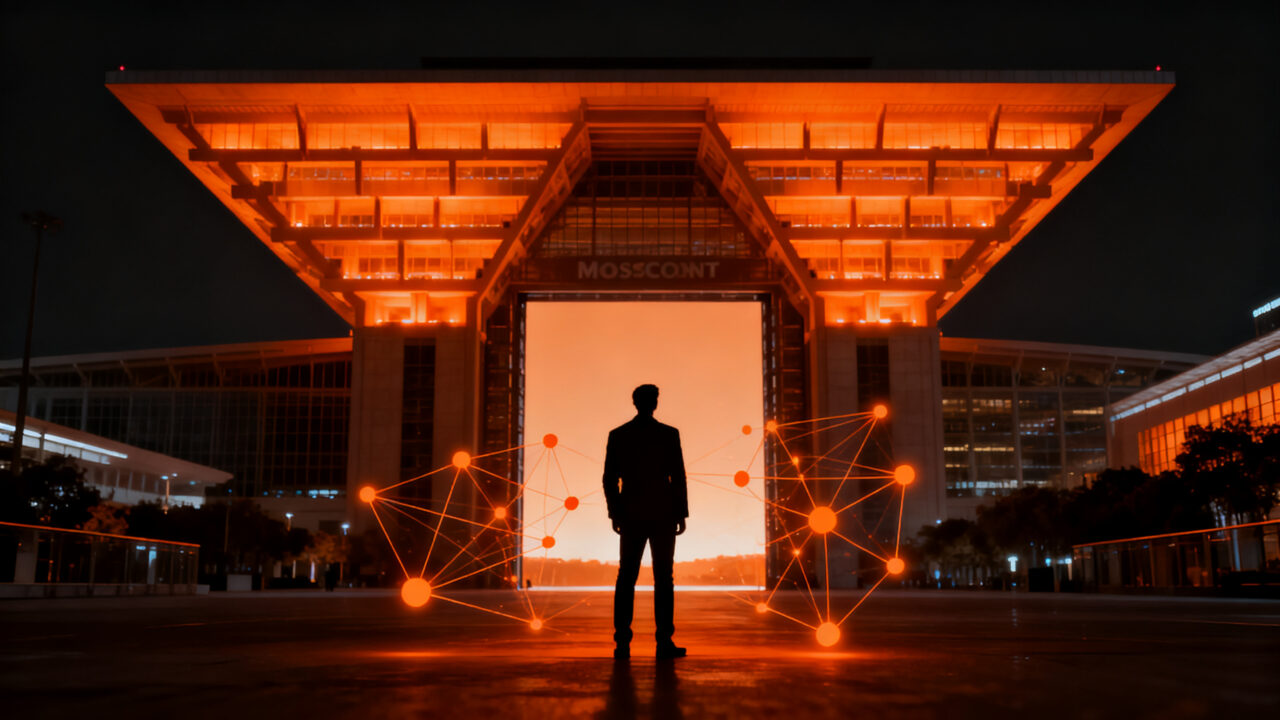 Profesional tech en búsqueda de oportunidades en evento Disrupt 2026, representando la resiliencia y el networking en la industria.