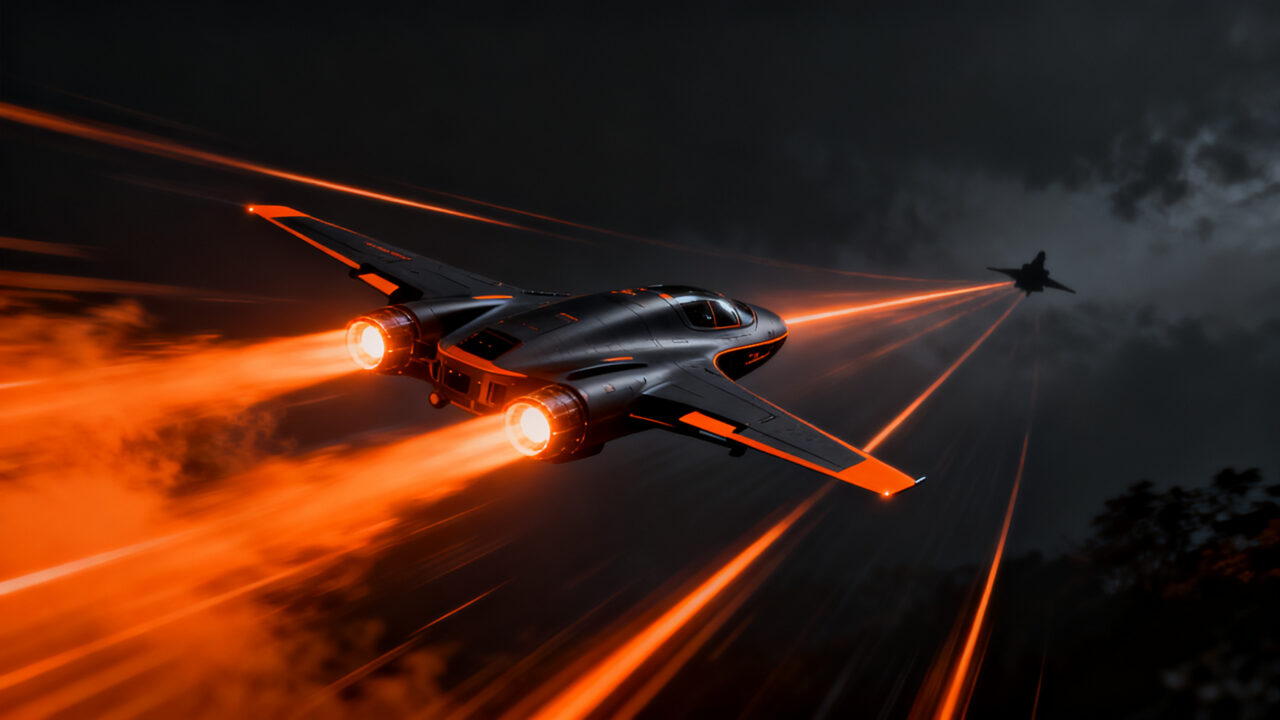 Dron interceptor de alta velocidad persiguiendo un objetivo en un entorno de defensa tecnológica, representando la innovación en counter-UAS.