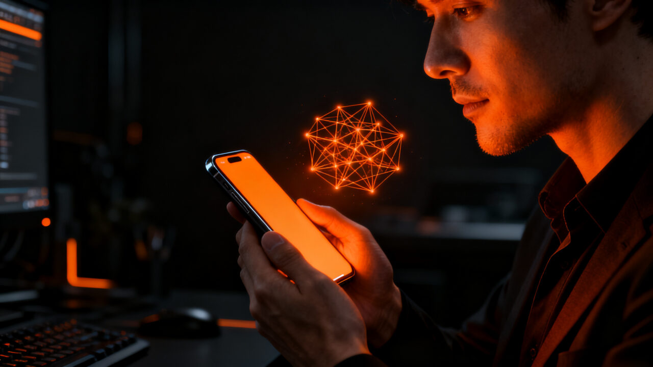 El modelo de IA EmbeddingGemma 2 de Google DeepMind ejecutándose localmente en un smartphone, representando la privacidad y la inteligencia artificial on-device.