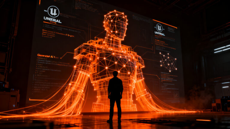 Desarrollo de videojuegos con IA generativa, concepto de Epic Games y Unreal Engine.