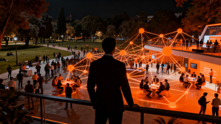 Multitud de emprendedores y profesionales reunidos en el EtMday 2026 en el Parque Bicentenario, destacando la colaboración internacional con España.