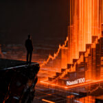 Representación visual de la volatilidad en el Nasdaq 100 con Ferrovial enfrentando la presión competitiva de Anthropic y nuevos actores tecnológicos.