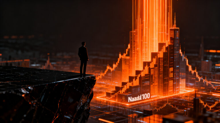 Representación visual de la volatilidad en el Nasdaq 100 con Ferrovial enfrentando la presión competitiva de Anthropic y nuevos actores tecnológicos.