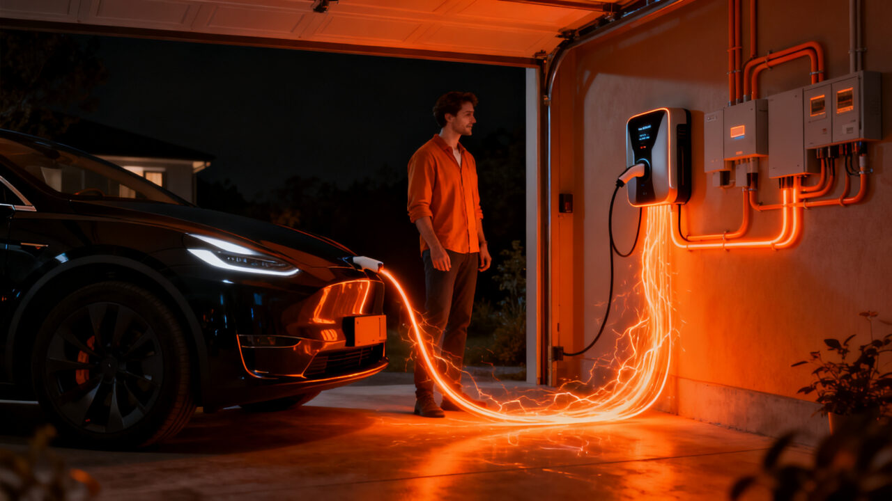 Cargador bidireccional Ford Fathom integrando energía de vehículo eléctrico a red doméstica virtual power plant.