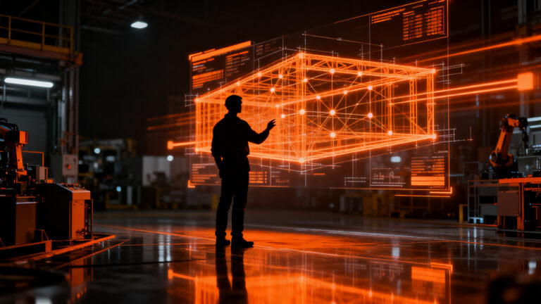 Agente de inteligencia artificial automatizando procesos industriales en una fábrica, representando la inversión en Forgepoint.