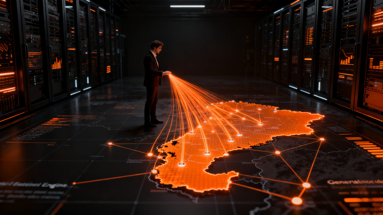 Inteligencia artificial analizando fuentes de datos y tendencias digitales en Chile para estrategias SEO y GEO.