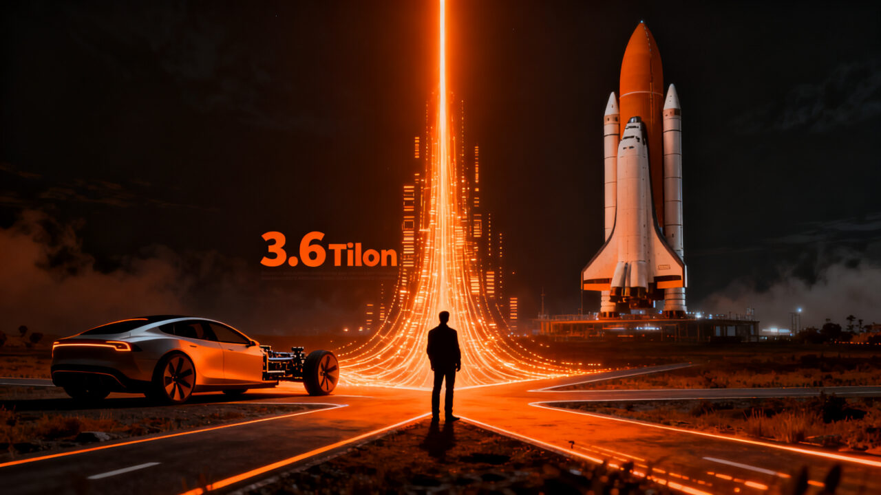 Elon Musk evaluando la fusión histórica entre Tesla y SpaceX, simbolizando la consolidación de gigantes tecnológicos y el impacto en el ecosistema startup.