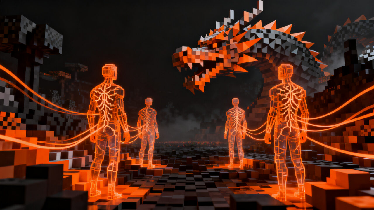 Agentes autónomos de IA Gemini 4 Argon derrotando al Ender Dragon en Minecraft, representando el futuro de la inteligencia artificial aplicada.