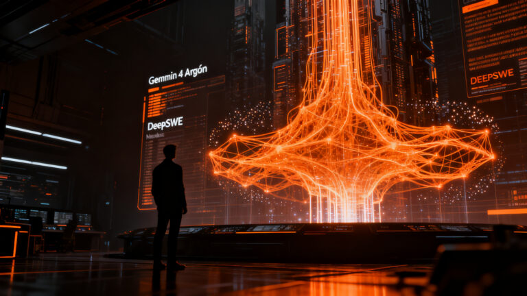 Un experto en ciberseguridad analiza la arquitectura de datos de la IA Gemini 4 Argón en un entorno digital de alta seguridad.