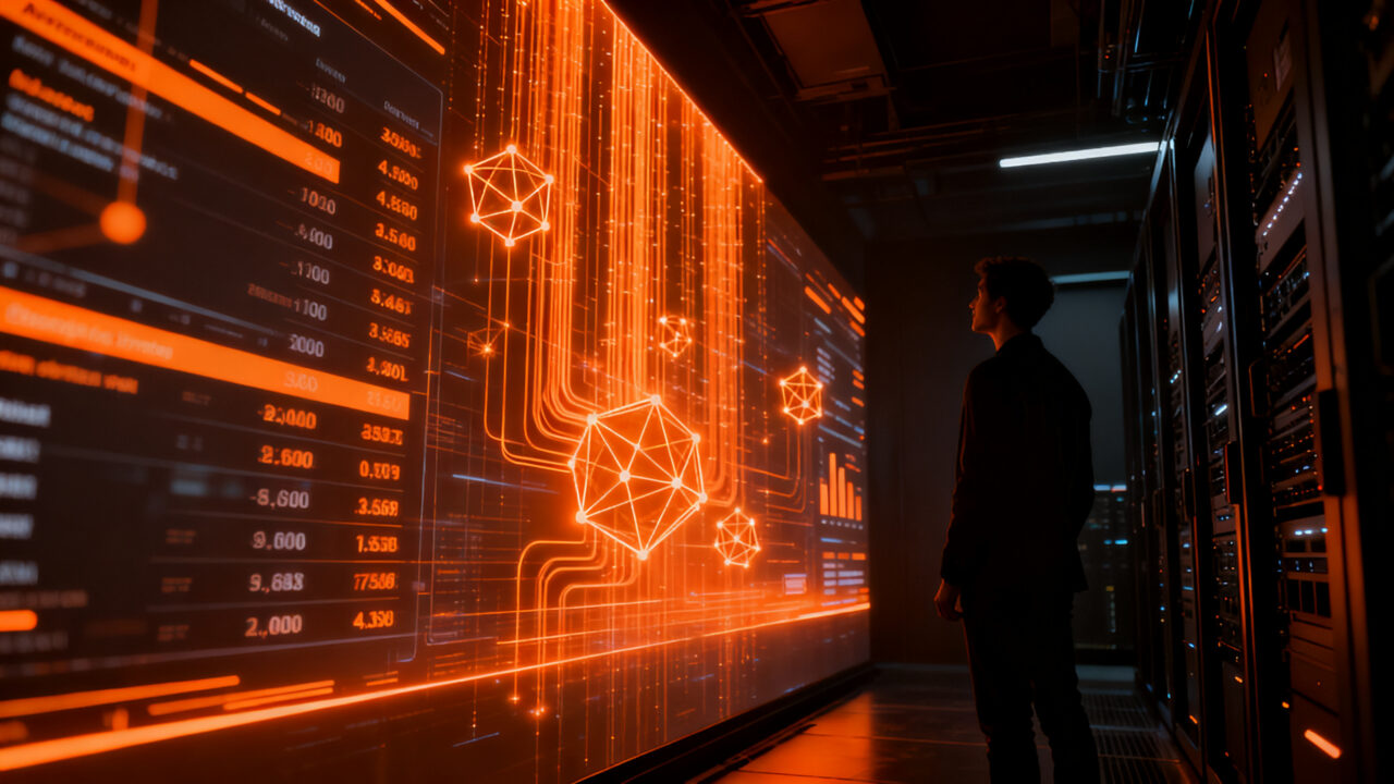 Un desarrollador analizando métricas de IA de Gemini 4 Carbon, representando el liderazgo en benchmarks y la optimización de costos en startups.