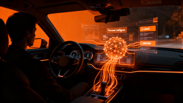 Google Gemini integrado en el salpicadero de un coche, representando la inteligencia personal y la IA en la conducción.