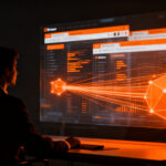 Asistente de IA analizando datos de pestañas del navegador, representando privacidad y configuración de Gemini y Copilot.