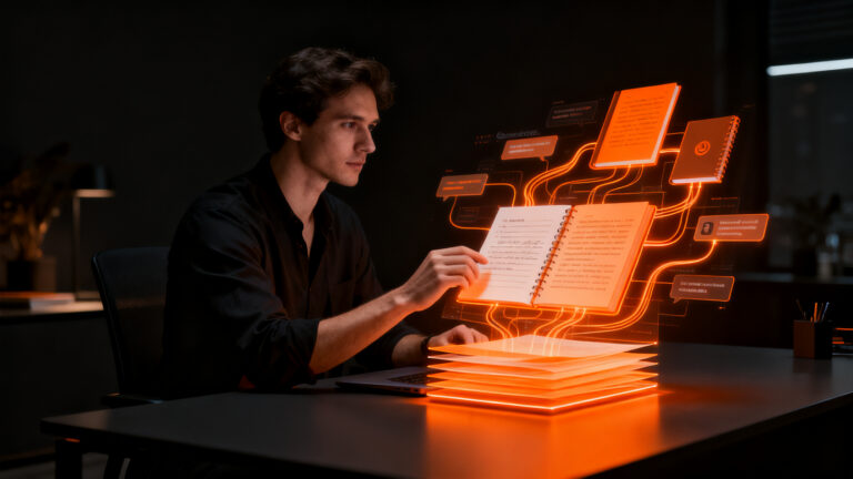 Profesional utilizando Gemini Notebook para organizar datos y mejorar la productividad con herramientas de IA en startups.