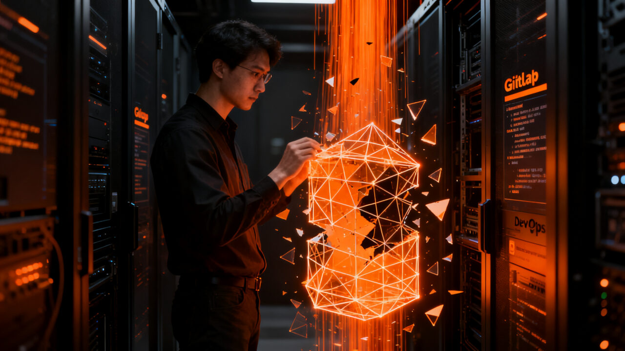 Experto en ciberseguridad protegiendo infraestructura digital tras ataque a GitLab, representando la resiliencia en DevOps.