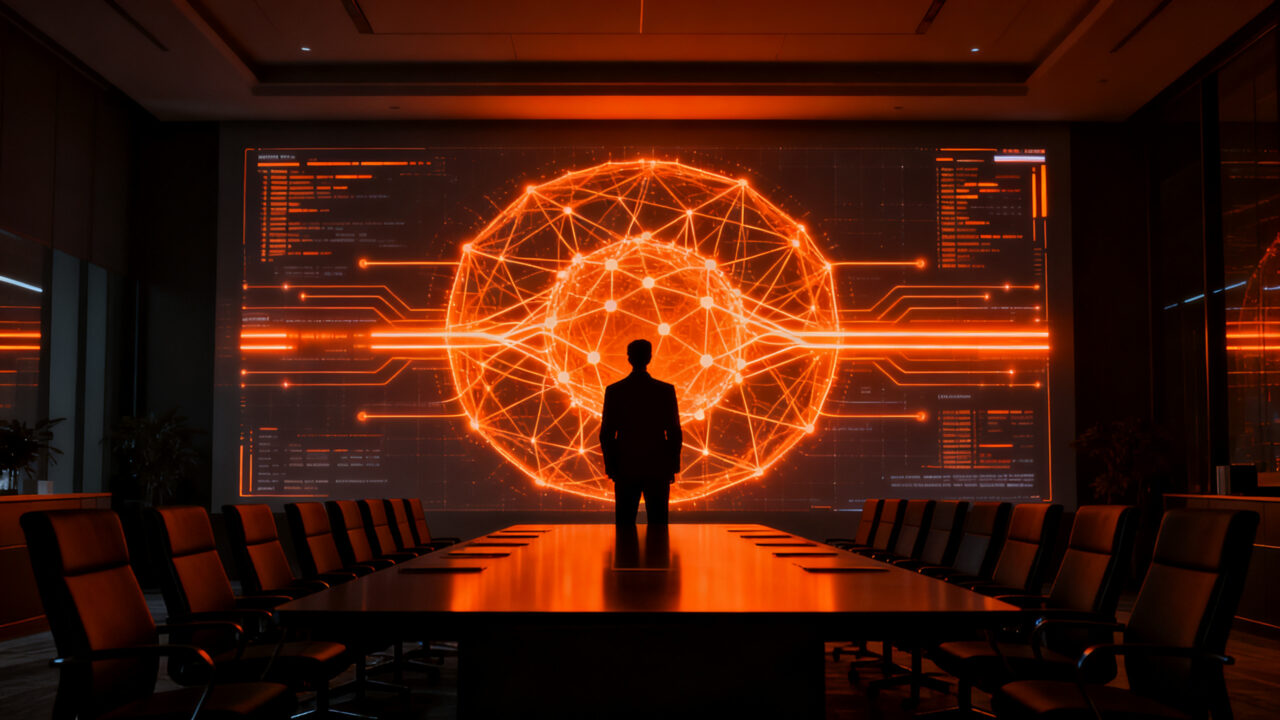 Consejo de administración analizando riesgos y gobernanza de inteligencia artificial en entornos corporativos.