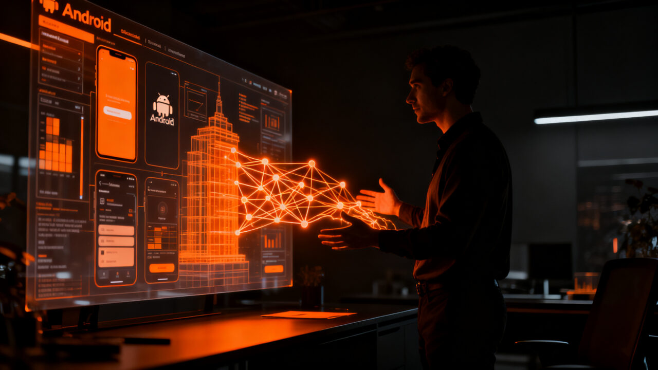 Emprendedor utilizando Google AI Studio para crear apps Android mediante prototipado con IA sin código.