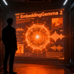 Modelo de IA multimodal EmbeddingGemma 2 de Google DeepMind procesando datos en un entorno on-device.