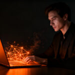 Usuario utilizando Google AI Edge Foresight en un Mac para transcripción offline de reuniones con IA on-device.