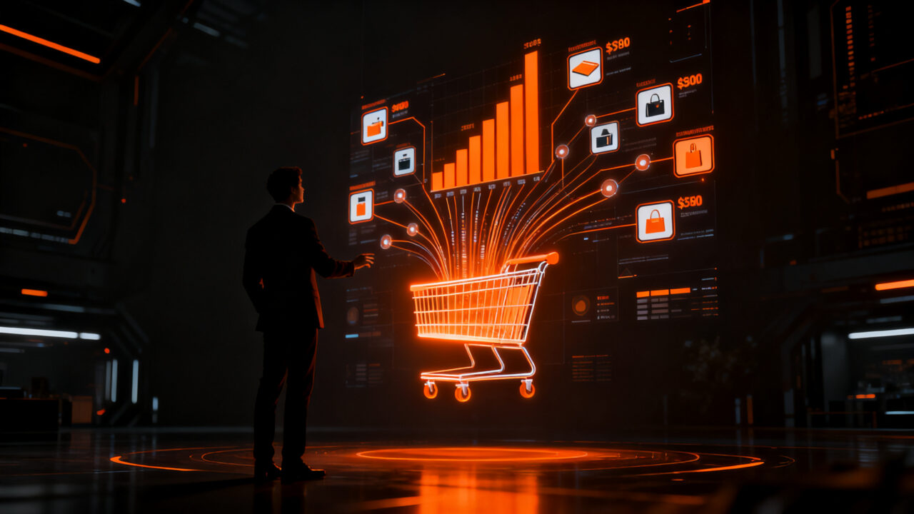 Interfaz de compra impulsada por IA de Google Universal Cart integrando productos de múltiples tiendas en un ecosistema e-commerce.