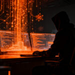 Un hacker utilizando agentes de IA autónomos para vulnerar la ciberseguridad corporativa, representando los riesgos actuales para startups.