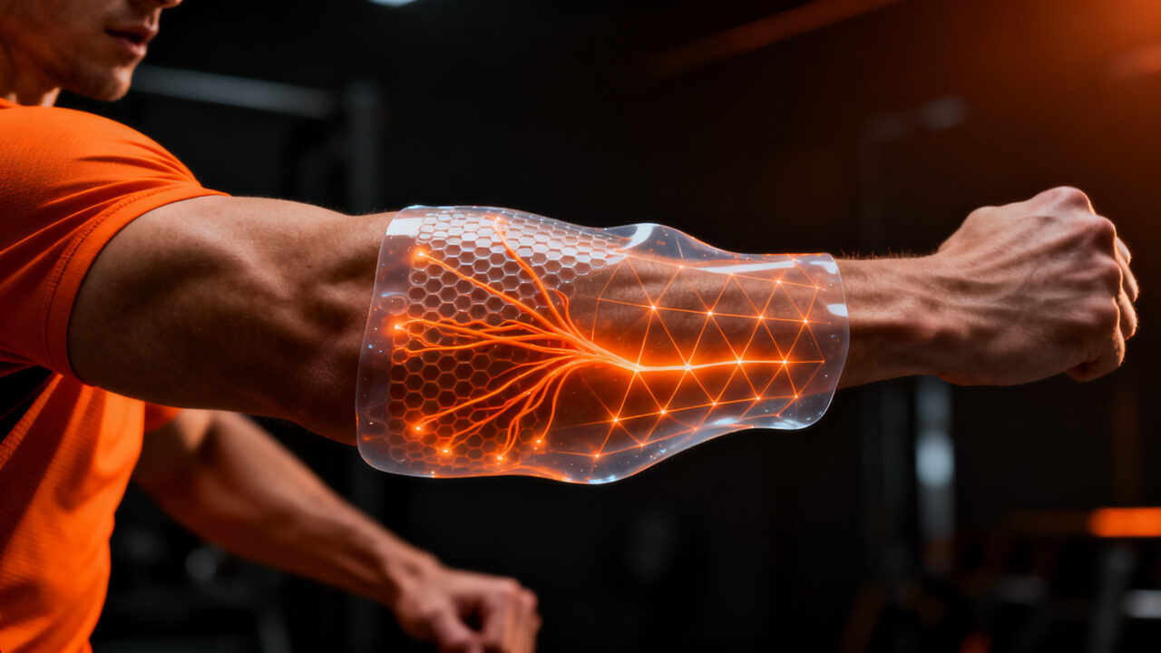 Innovador hidrogel conductor del MIT para wearables de monitoreo muscular EMG y salud deportiva.