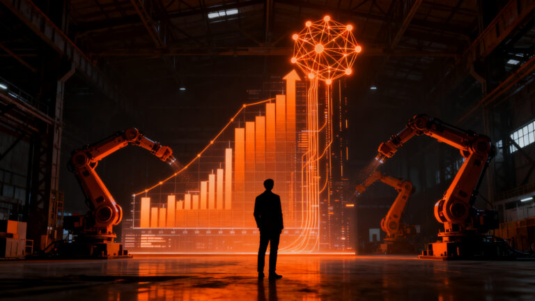 Gráfico de crecimiento de hiperautomatización RPA y agentes de IA en el mercado enterprise.