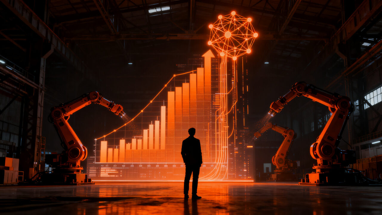 Gráfico de crecimiento de hiperautomatización RPA y agentes de IA en el mercado enterprise.