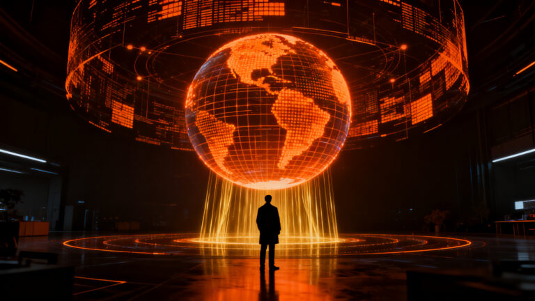 Simulación climática avanzada mediante inteligencia artificial, mostrando eficiencia y precisión en el modelado global de datos.