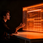 Fundador utilizando Hostinger AI Builder para crear un sitio web profesional mediante inteligencia artificial, concepto de desarrollo no-code eficiente.