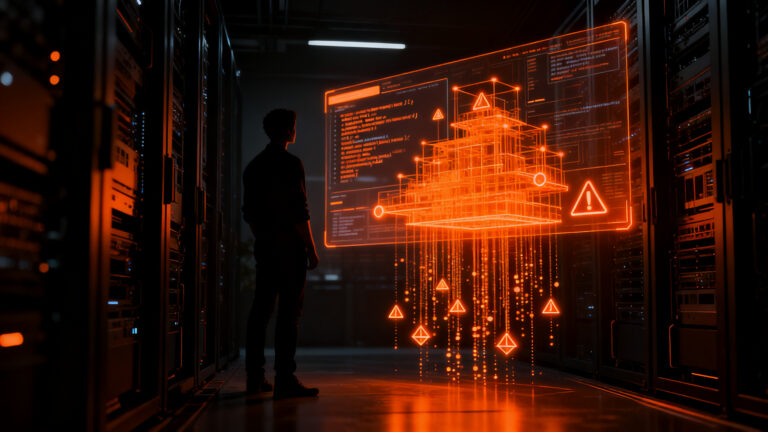 Investigador analizando agentes de IA que predicen sus propios errores de código, mejorando la automatización en el desarrollo de software.