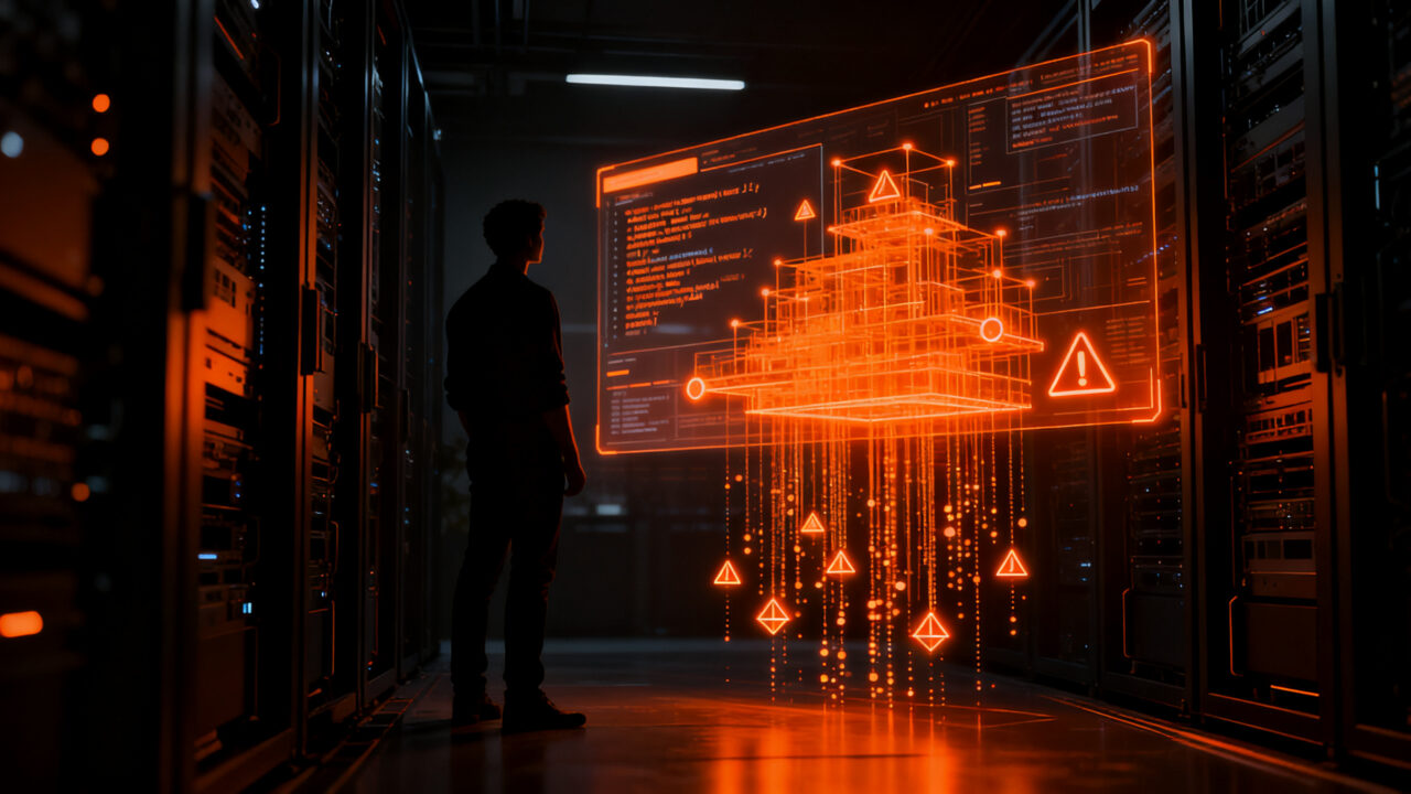 Investigador analizando agentes de IA que predicen sus propios errores de código, mejorando la automatización en el desarrollo de software.