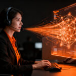 Agente de contact center gestionando IA avanzada para mejorar la eficiencia operativa y atención al cliente.
