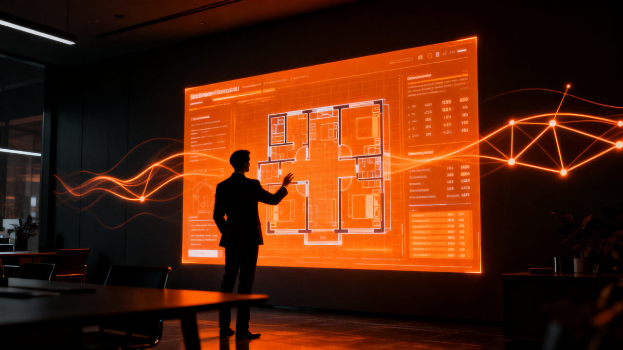 Agente inmobiliario gestionando propiedades mediante herramientas de inteligencia artificial y automatización CRM.