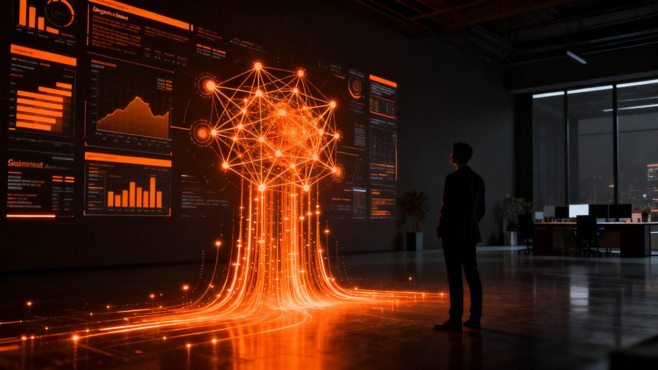 Transformación laboral y el futuro del trabajo con IA generativa en startups. Concepto de automatización y estrategia empresarial.