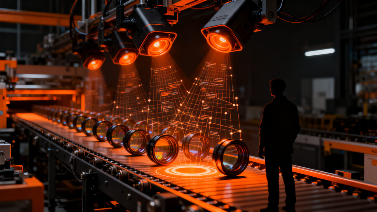 Inspección industrial automatizada con inteligencia artificial en plantas de manufactura, mostrando tecnología de visión artificial de Zebra.