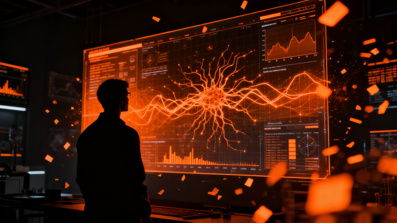 Investigador analizando resultados de IA en un entorno de ciencia de datos, ilustrando la fiabilidad y los desafíos de los jueces de novedad LLM.