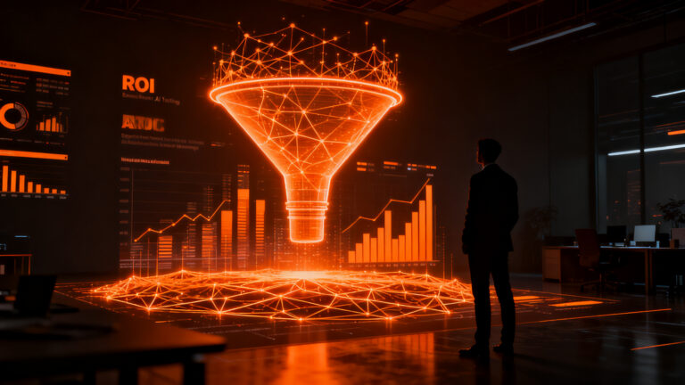 Estratega de marketing analizando datos complejos de IA para lograr un ROI real en una estrategia digital.