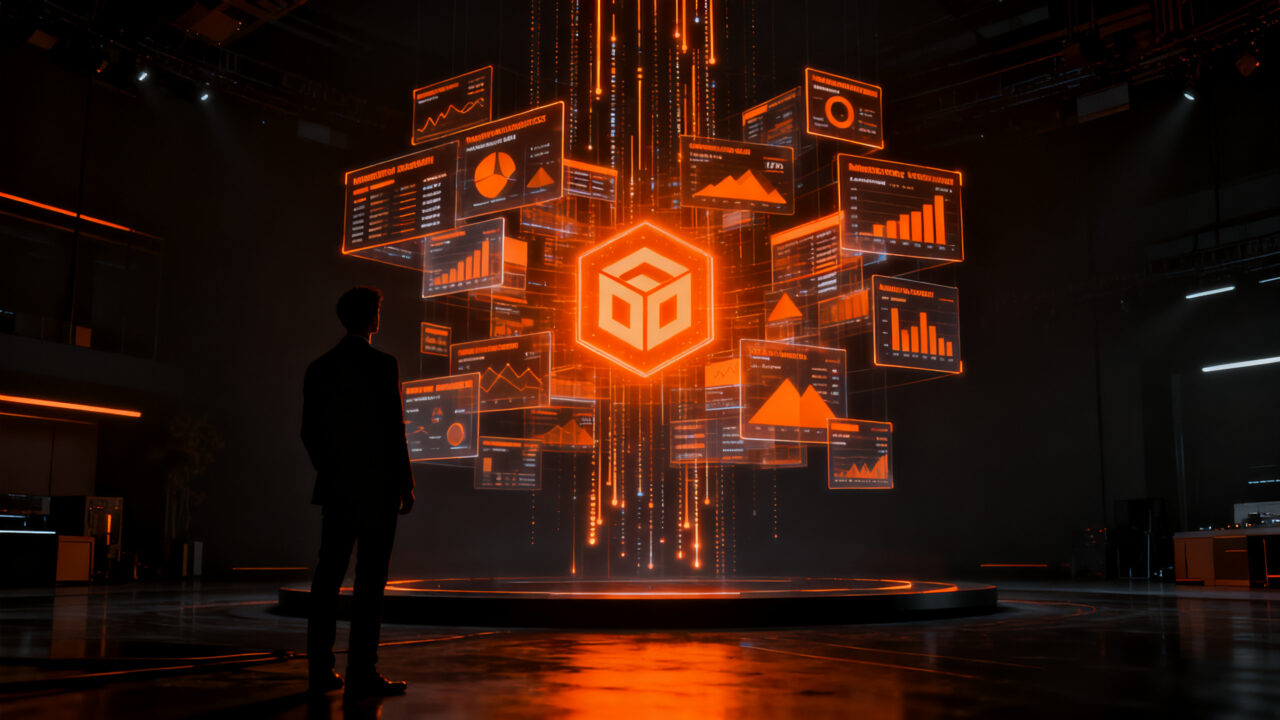 Representación visual de la paradoja de la IA en marketing: un profesional analizando datos y creatividad publicitaria para mejorar la eficiencia operativa.