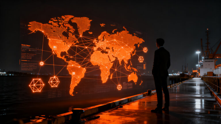 Digitalización del sector pesquero mediante inteligencia artificial y trazabilidad, representando la modernización de la economía azul.