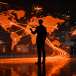 Agente de IA gestionando reservas de viajes en un entorno digital futurista para el sector turístico en WTTC Malta 2026.
