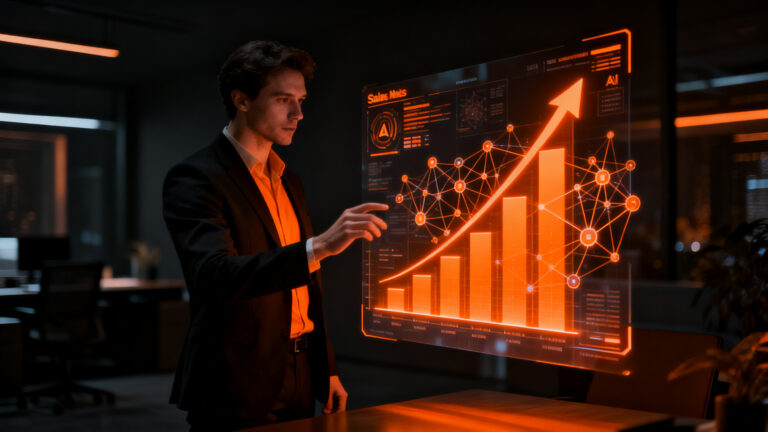 Profesional usando herramientas de inteligencia artificial para potenciar las ventas en una pyme en Focus Pyme Alcoy.