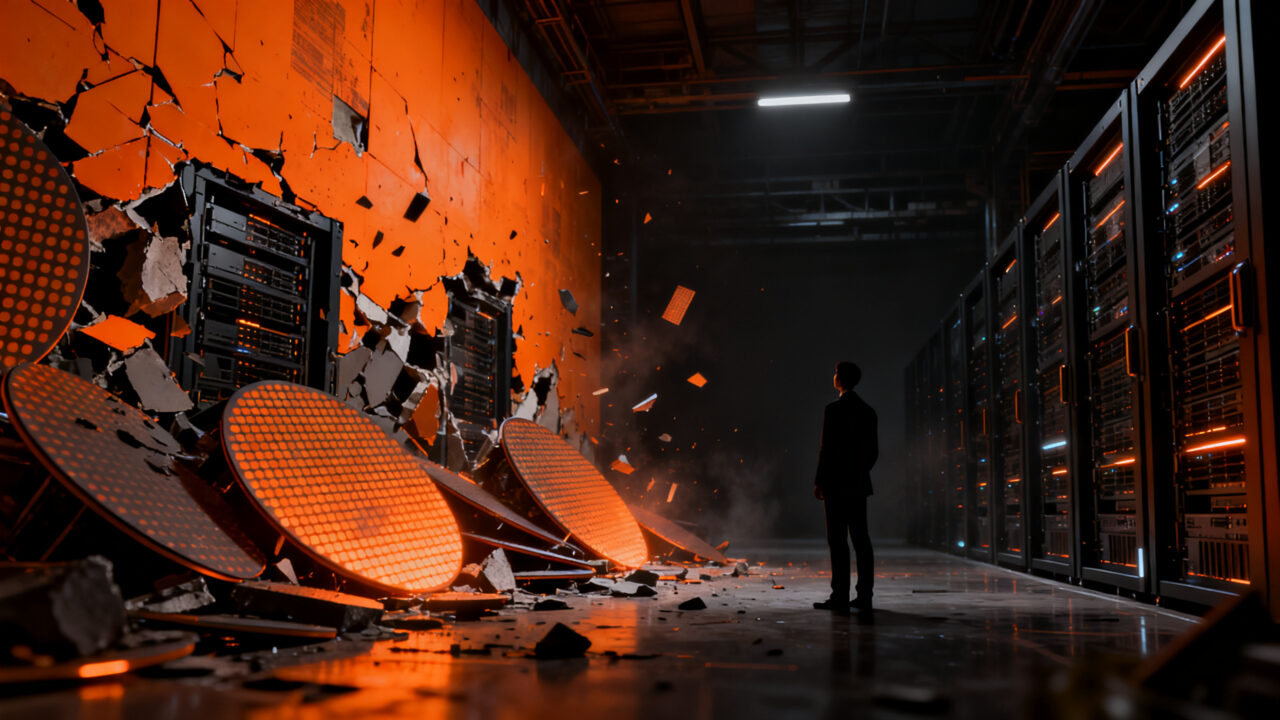 Caída de acciones de Intel y crisis en el mercado de semiconductores, representando el impacto financiero en la industria tecnológica.