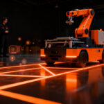 Robot industrial en fábrica de semiconductores representando la regulación y automatización tecnológica.