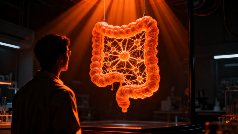 Investigador trabajando con organoides intestinales en laboratorio de alta tecnología, representando el éxito de Intero Biosystems en el Startup Battlefield 2026.