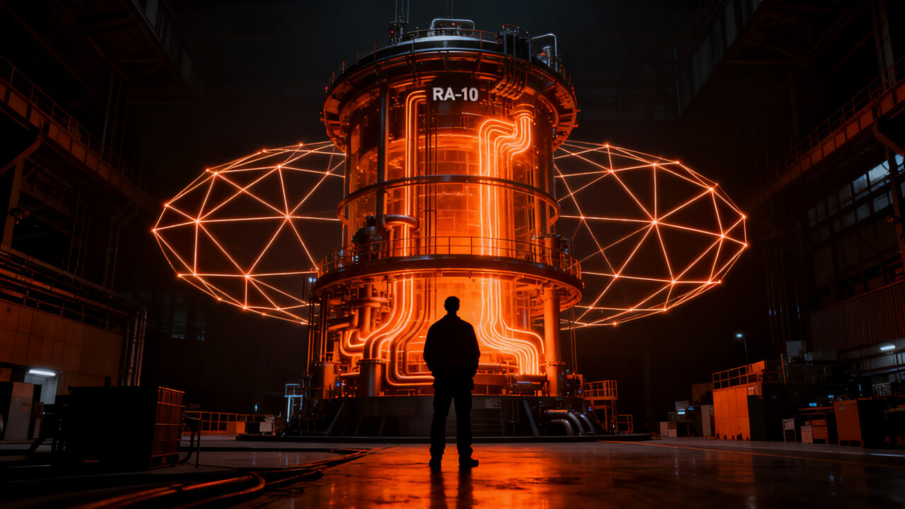 El reactor nuclear RA-10 de INVAP en Bariloche, símbolo de la exportación de radioisótopos y tecnología nuclear argentina.