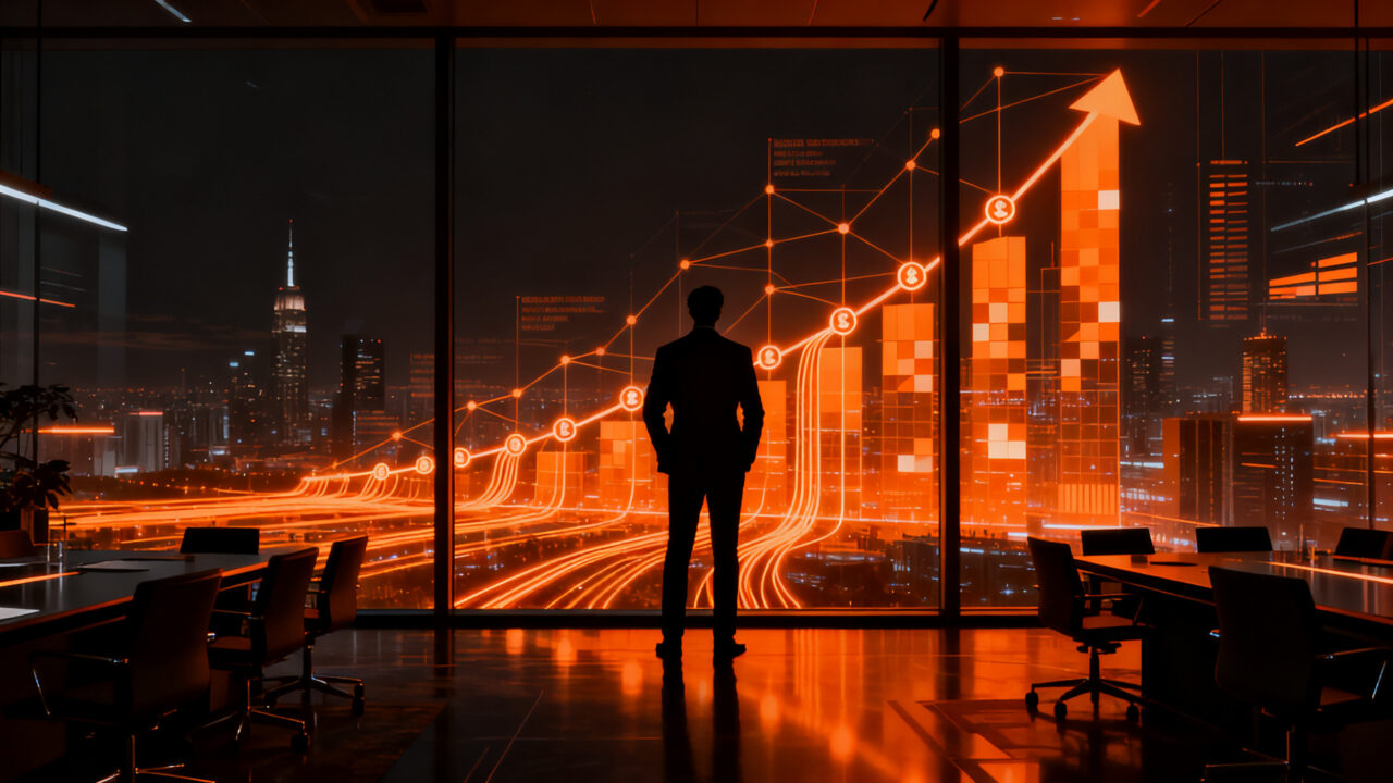 Ejecutivos analizando gráficos de inversión en inteligencia artificial para el crecimiento empresarial en 2026.