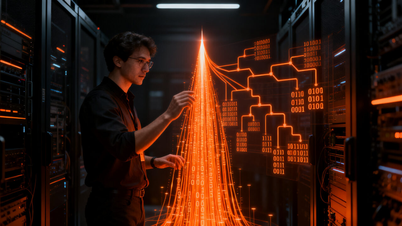 Ingeniero de datos analizando flujos de modelos de decisión Jev para optimización de pipelines y procesamiento masivo de datos.