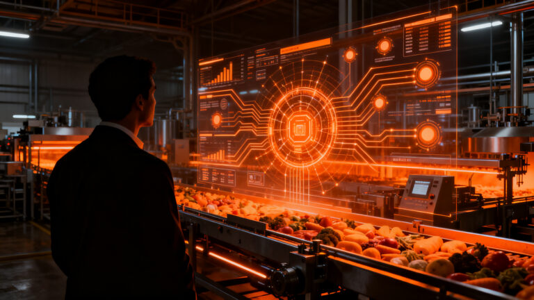 Plataforma ERP/MES con IA para la optimización de la producción en la industria alimentaria, automatización industrial avanzada.