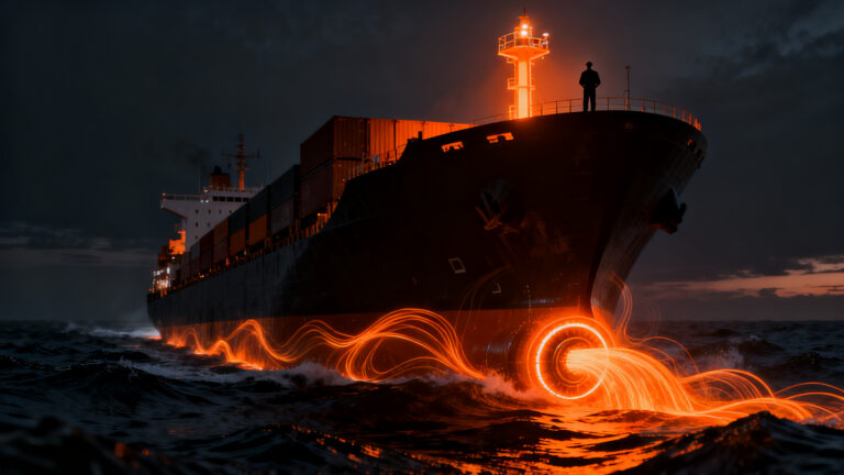 Buque Kikou Maru navegando con hidrógeno y propulsión híbrida, representando la descarbonización de la industria marítima global.